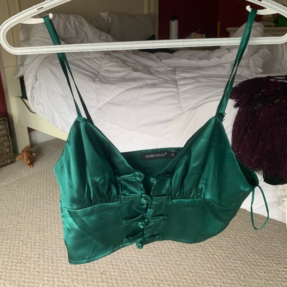 *SOLD* Emerald Green Satin Cropped Tank - Picture 2 of 2